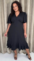CurveWow Frill Hem Midi Dress Black