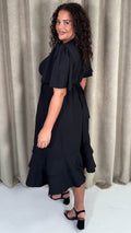 CurveWow Frill Hem Midi Dress Black