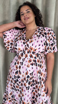 CurveWow Frill Hem Midi Dress Pink Animal