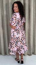 CurveWow Frill Hem Midi Dress Pink Animal