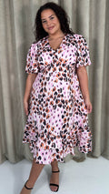 CurveWow Frill Hem Midi Dress Pink Animal