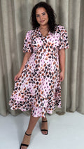 CurveWow Frill Hem Midi Dress Pink Animal
