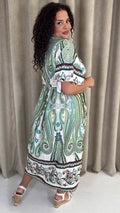 CurveWow Paisley Tie Front Dress Green