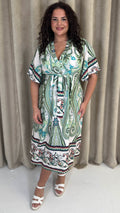 CurveWow Paisley Tie Front Dress Green