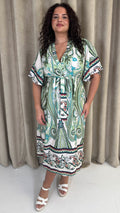 CurveWow Paisley Tie Front Dress Green