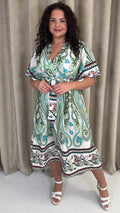 CurveWow Paisley Tie Front Dress Green