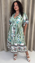 CurveWow Paisley Tie Front Dress Green