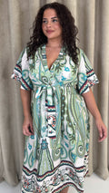 CurveWow Paisley Tie Front Dress Green