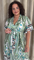 CurveWow Paisley Tie Front Dress Green