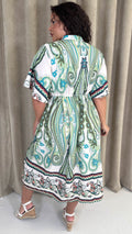 CurveWow Paisley Tie Front Dress Green