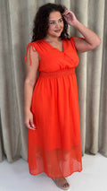 CurveWow Shirred Waist Dobby Midaxi Dress Orange