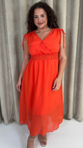 CurveWow Shirred Waist Dobby Midaxi Dress Orange