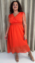 CurveWow Shirred Waist Dobby Midaxi Dress Orange