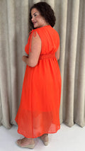 CurveWow Shirred Waist Dobby Midaxi Dress Orange
