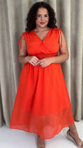 CurveWow Shirred Waist Dobby Midaxi Dress Orange