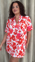 CurveWow Notch Neck Mini Shift Dress Red & Pink Floral