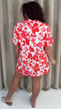 CurveWow Notch Neck Mini Shift Dress Red & Pink Floral