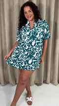 CurveWow Notch Neck Mini Shift Dress Green Floral