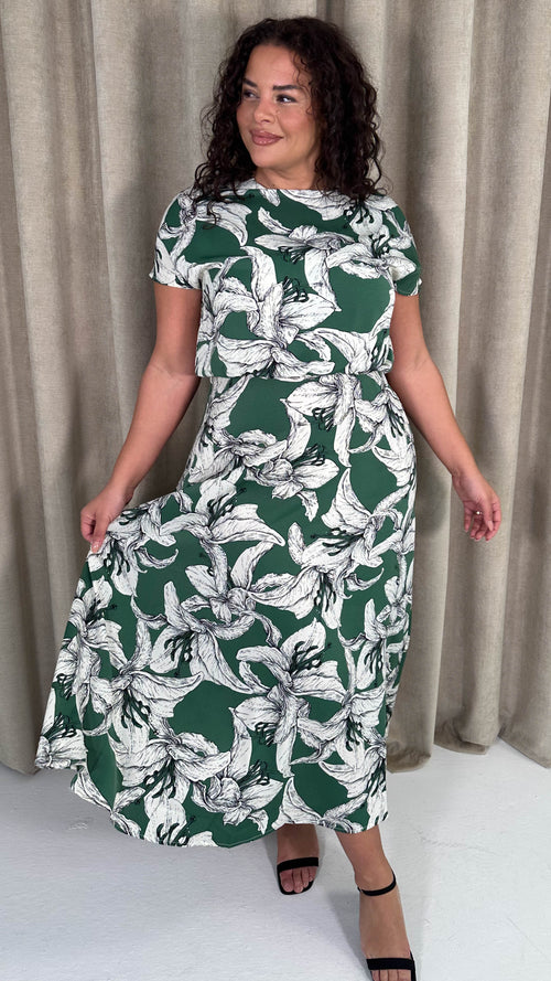 CurveWow Blouson Top Midaxi Dress Green Lily