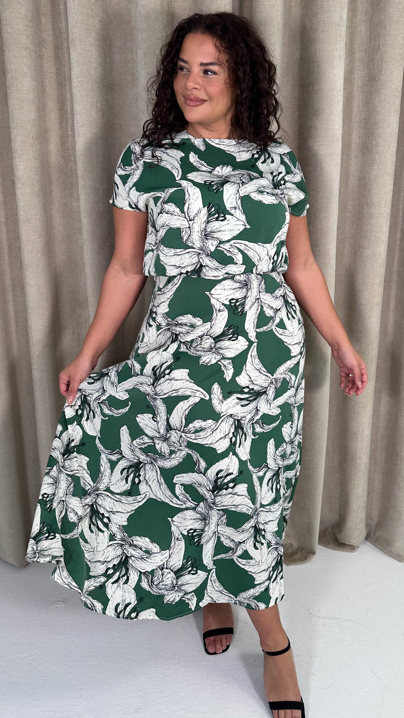 CurveWow Blouson Top Midaxi Dress Green Lily