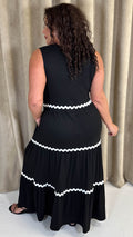 CurveWow Wave Trim Tiered Maxi Dress Black