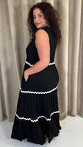 CurveWow Wave Trim Tiered Maxi Dress Black