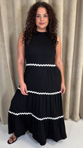 CurveWow Wave Trim Tiered Maxi Dress Black