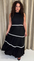 CurveWow Wave Trim Tiered Maxi Dress Black