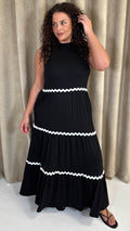 CurveWow Wave Trim Tiered Maxi Dress Black