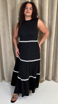 CurveWow Wave Trim Tiered Maxi Dress Black