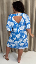 CurveWow V Back Mini Dress Blue Palm