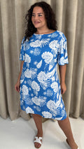 CurveWow V Back Mini Dress Blue Palm