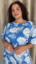 CurveWow V Back Mini Dress Blue Palm