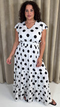 CurveWow Polka Dot Angel Sleeve Maxi Dress White