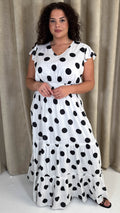 CurveWow Polka Dot Angel Sleeve Maxi Dress White