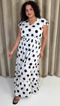 CurveWow Polka Dot Angel Sleeve Maxi Dress White