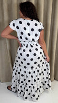 CurveWow Polka Dot Angel Sleeve Maxi Dress White