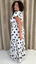 CurveWow Polka Dot Angel Sleeve Maxi Dress White