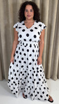 CurveWow Polka Dot Angel Sleeve Maxi Dress White
