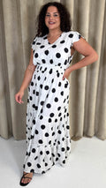 CurveWow Polka Dot Angel Sleeve Maxi Dress White