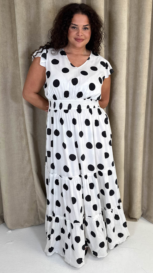 CurveWow Polka Dot Angel Sleeve Maxi Dress White