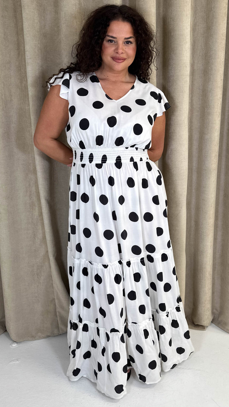 CurveWow Polka Dot Angel Sleeve Maxi Dress White