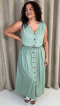CurveWow Button Front Sundress Sage Green