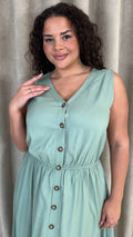 CurveWow Button Front Sundress Sage Green