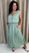 CurveWow Button Front Sundress Sage Green
