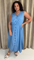 CurveWow Button Front Sundress Blue