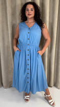 CurveWow Button Front Sundress Blue
