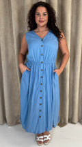 CurveWow Button Front Sundress Blue