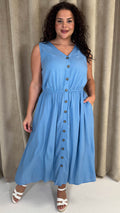 CurveWow Button Front Sundress Blue