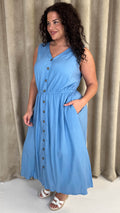 CurveWow Button Front Sundress Blue